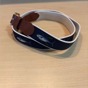 Navy and White Fish Embroidered Men's Belt